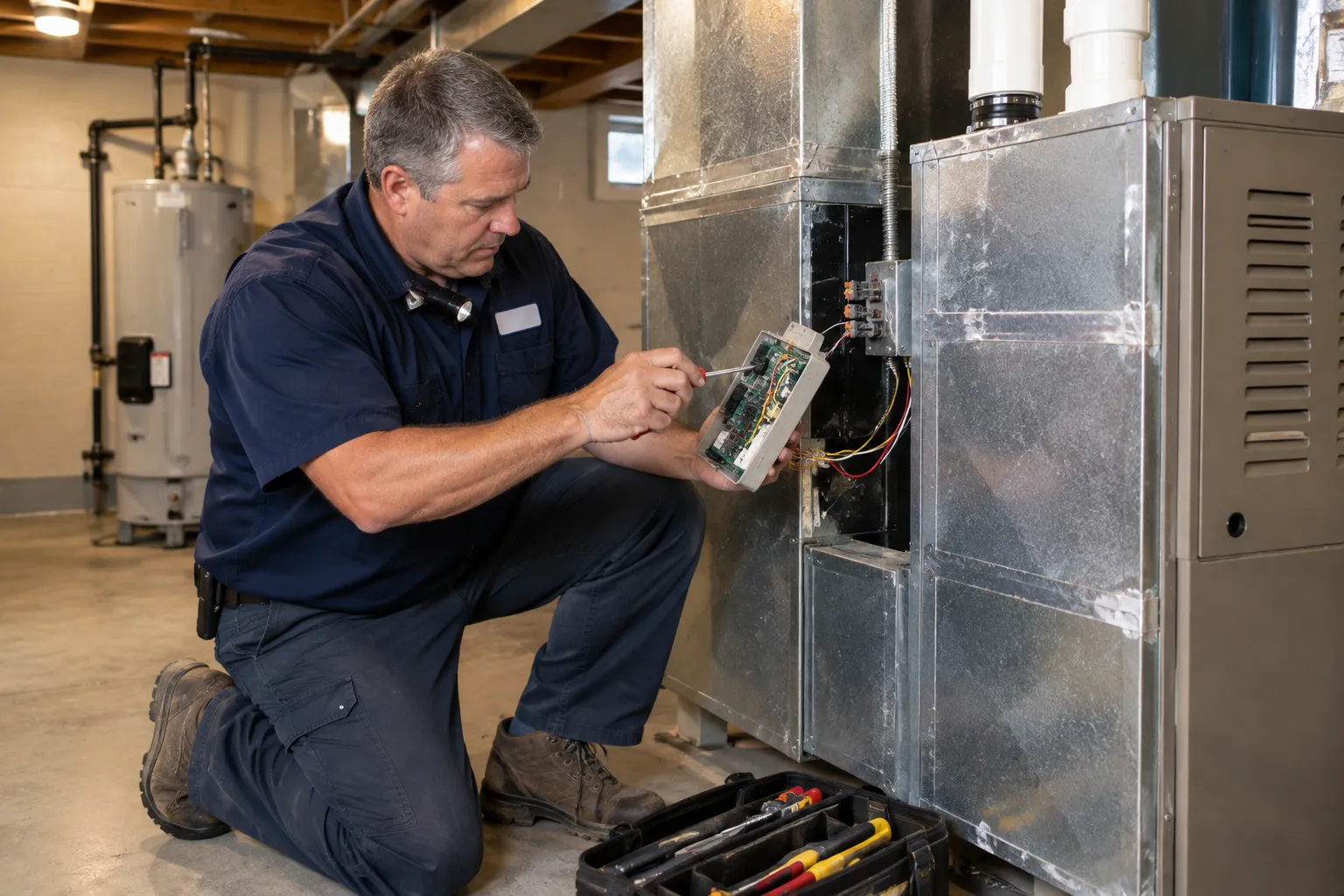 HVAC technician installing a zone control panel during a Denver zoning retrofit