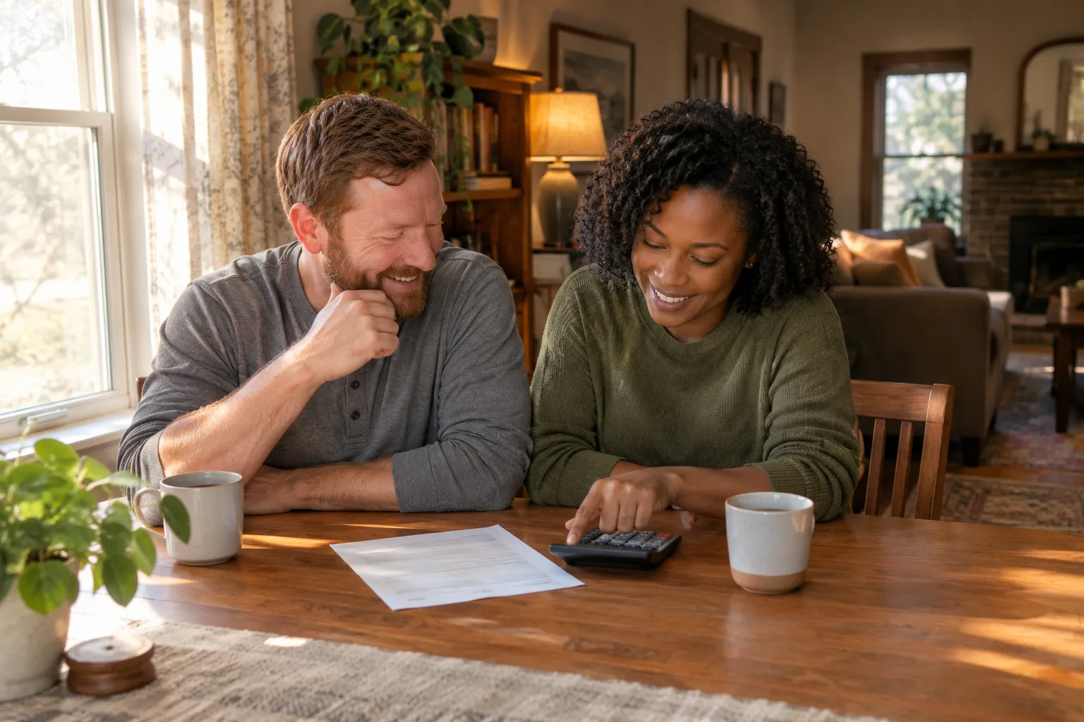 Couple adds up the Power Ahead Colorado rebate and other savings at their Glendale dining table.