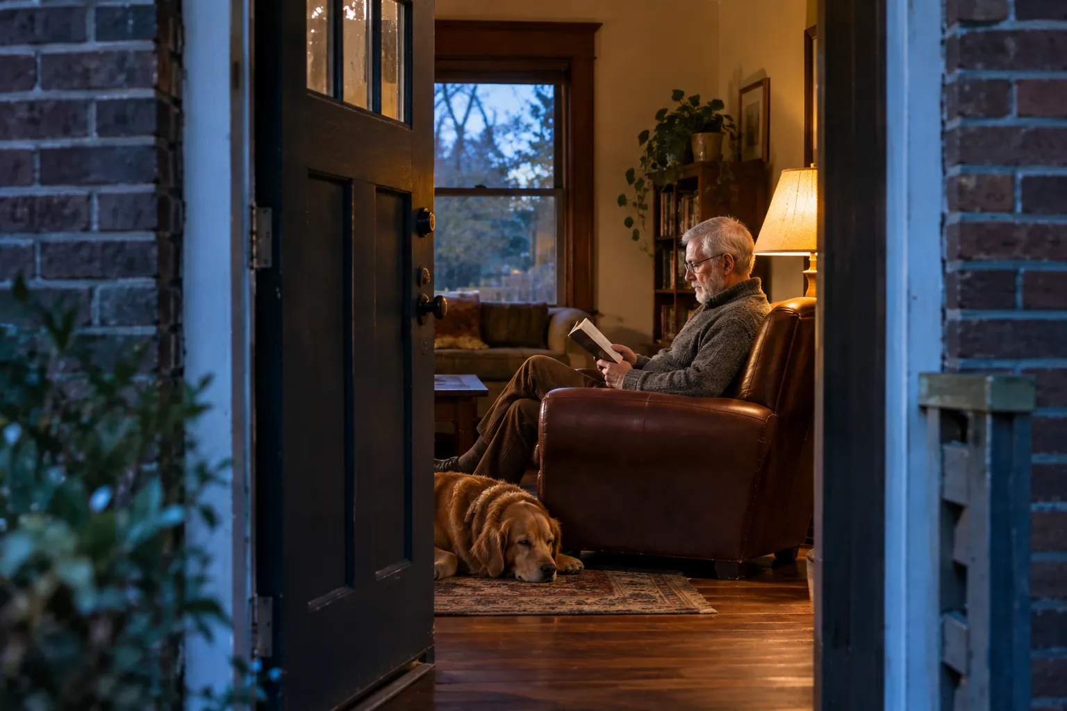 Older man reading in a comfortably heated Denver bungalow, choosing the best heating system for his home.